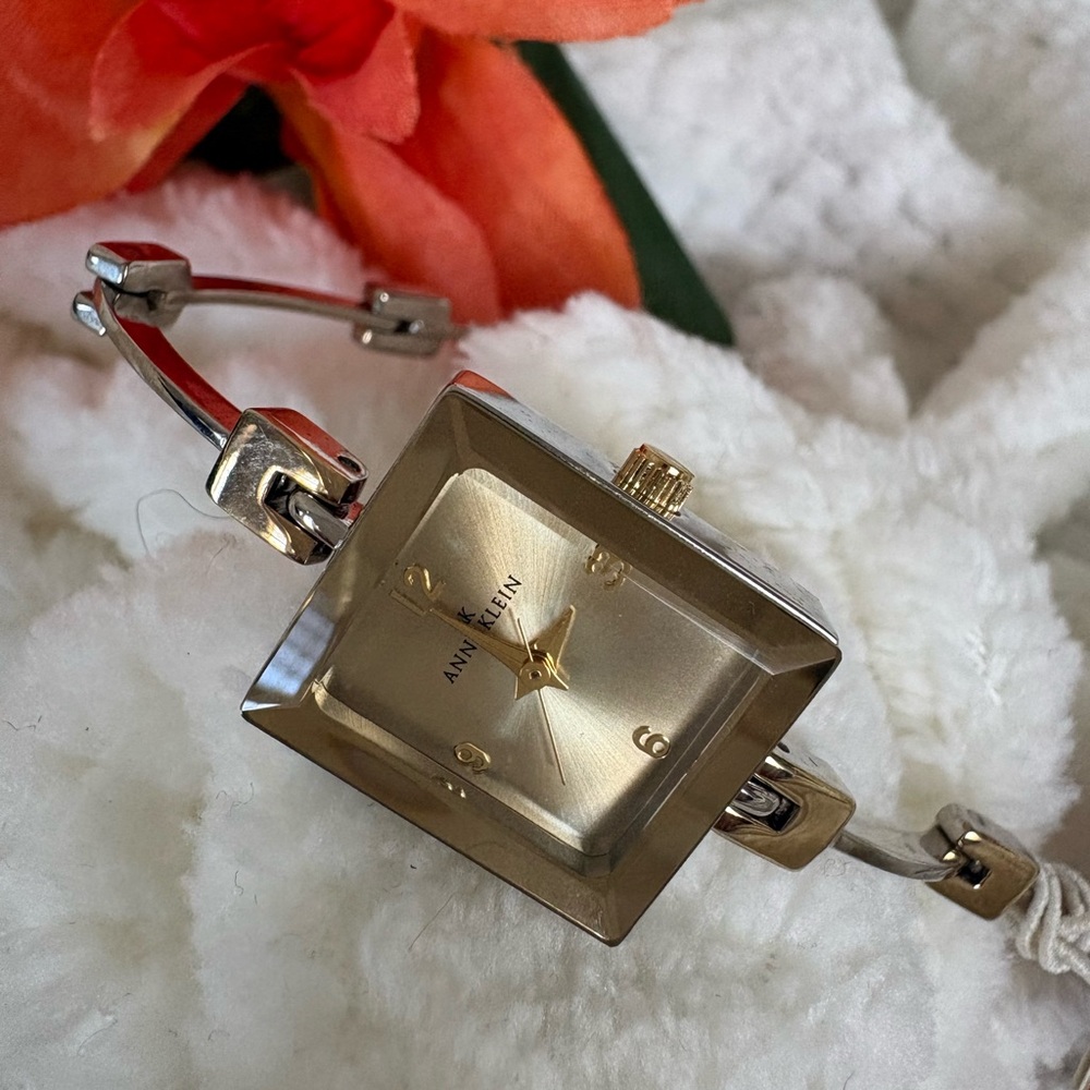 NEW Anne Klein AK Square Gold Dial Bracelet Watch Quartz Analog Metal Band